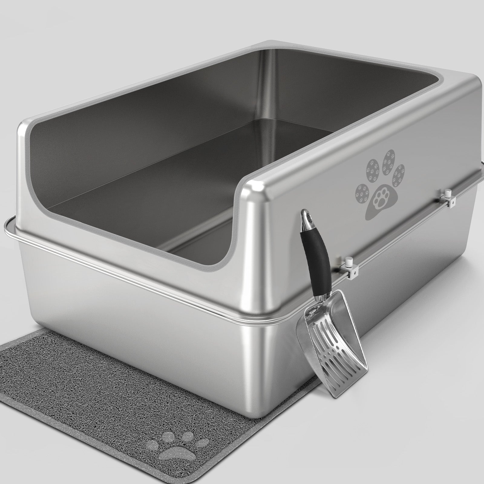 Ptlom Stainless Steel High Sides Cat Litter Box with Lid, X-Large: 15.7-in