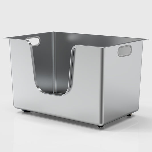 Ptlom Stainless Steel High-Sided Cat Litter Box - Front Entry Design, Anti-Splash Easy to Clean, Large Pet Toilet