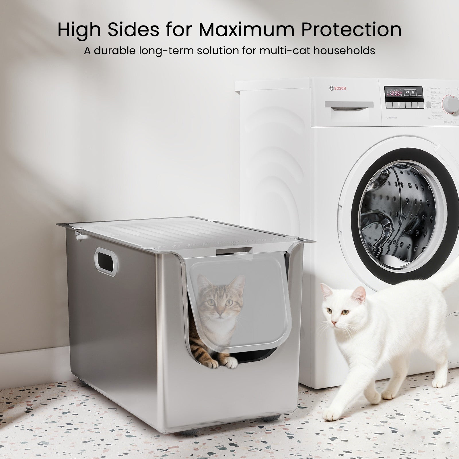 Ptlom High-Sided Cat Litter Box -Front Entry With Lid XXL