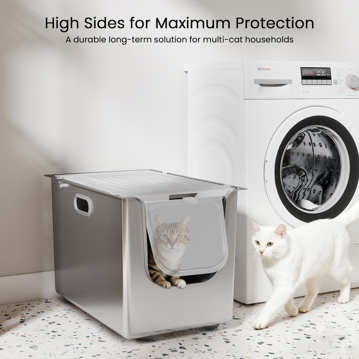 Stainless Steel Litter Box with Lid, 13.7'' High Sides, XL Metal Kitty ...