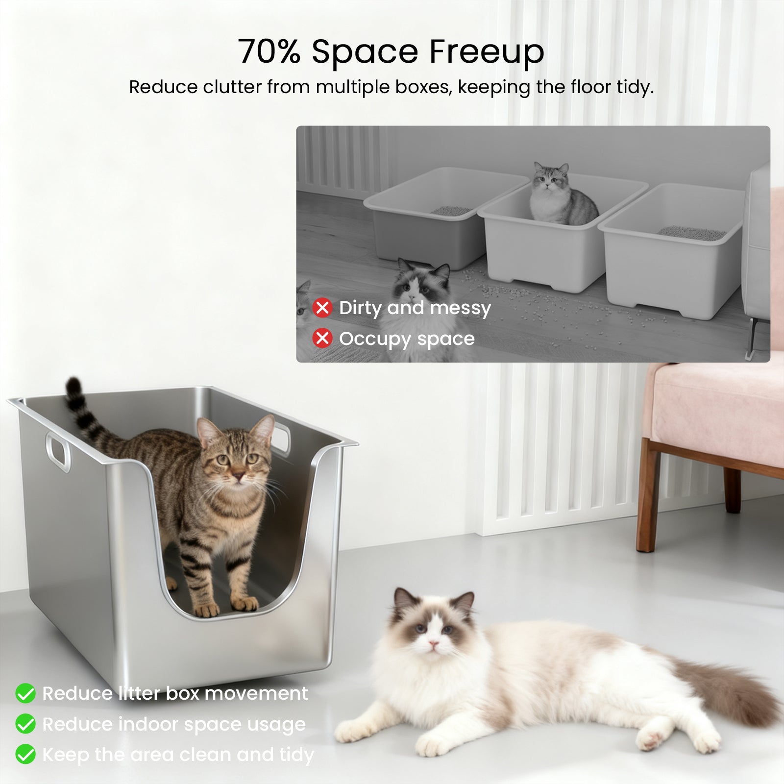 Ptlom High-Sided Cat Litter Box - Front Entry - XL