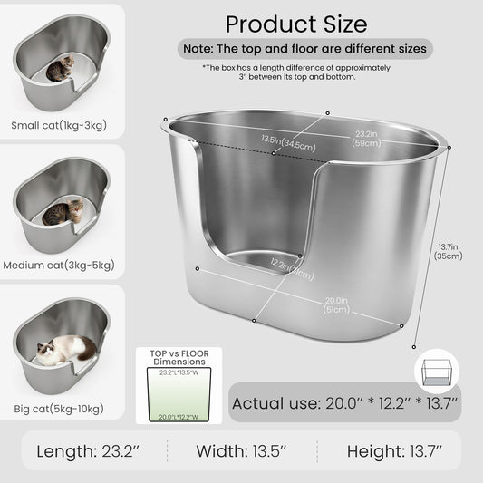 Oval high-sided stainless steel litter box dimensions for large cats