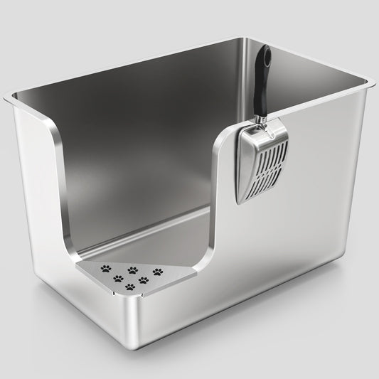 PTLOM corner-entry stainless steel litter box kit with metal scoop