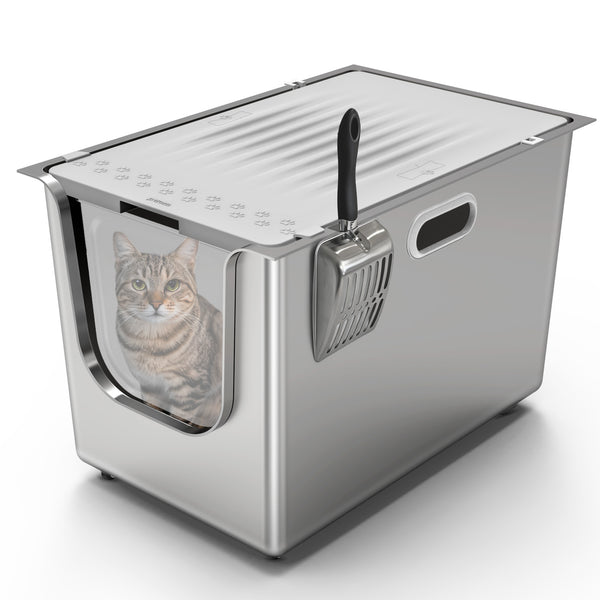 Stainless Steel Litter Box with Lid, 13.7'' High Sides, XL Metal Kitty  Litter Box, Easy Mobility, Anti-Leakage, Non-Sticky, Easy Clean – PTLOM