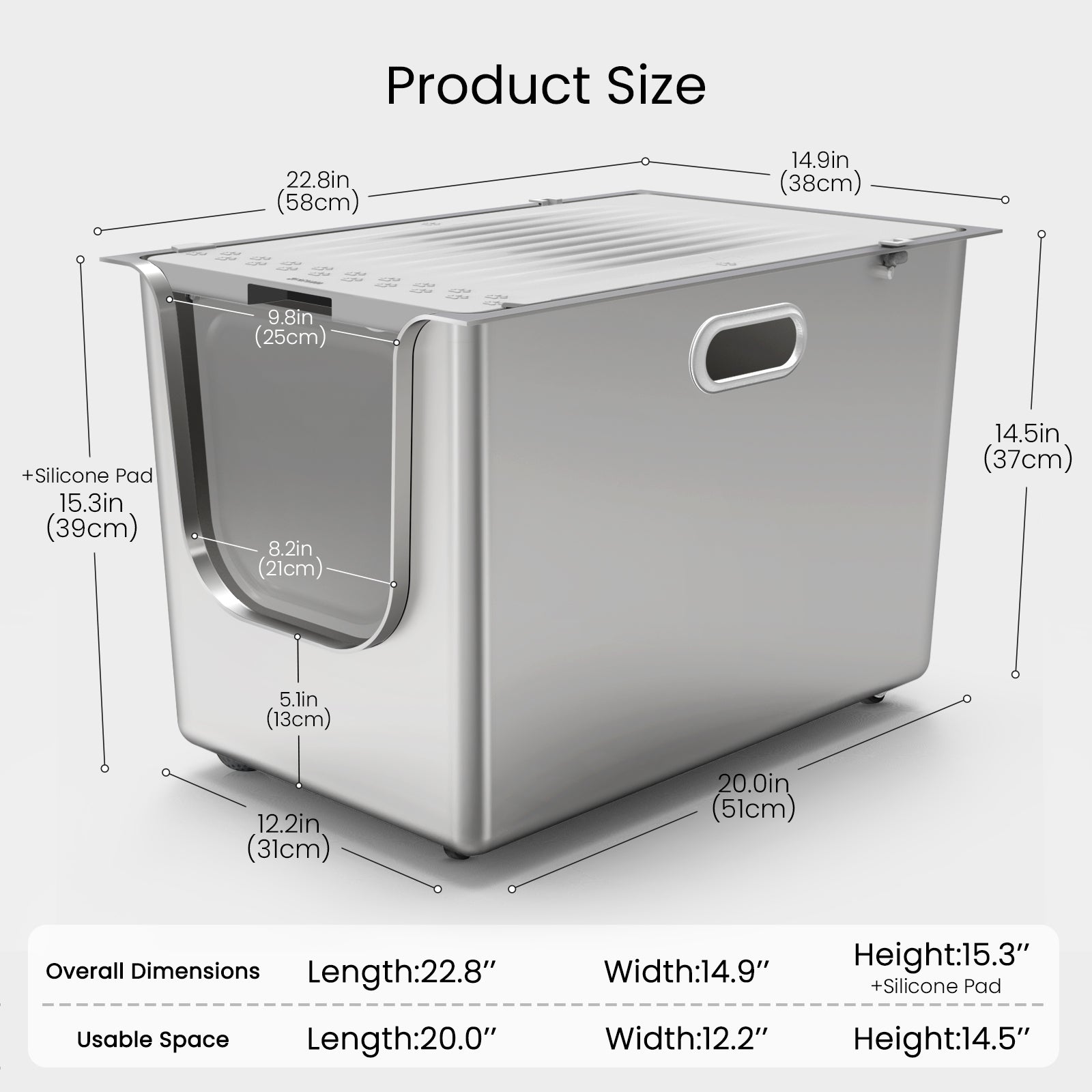 Ptlom High-Sided Cat Litter Box -Front Entry With Lid XXL