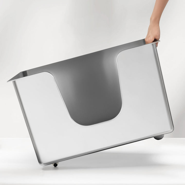 Large Capacity Ptlom High-Sided Cat Litter Box - Front Entry Cat Toilet, Premium Stainless Steel Easy to Clean, Reduces Odor