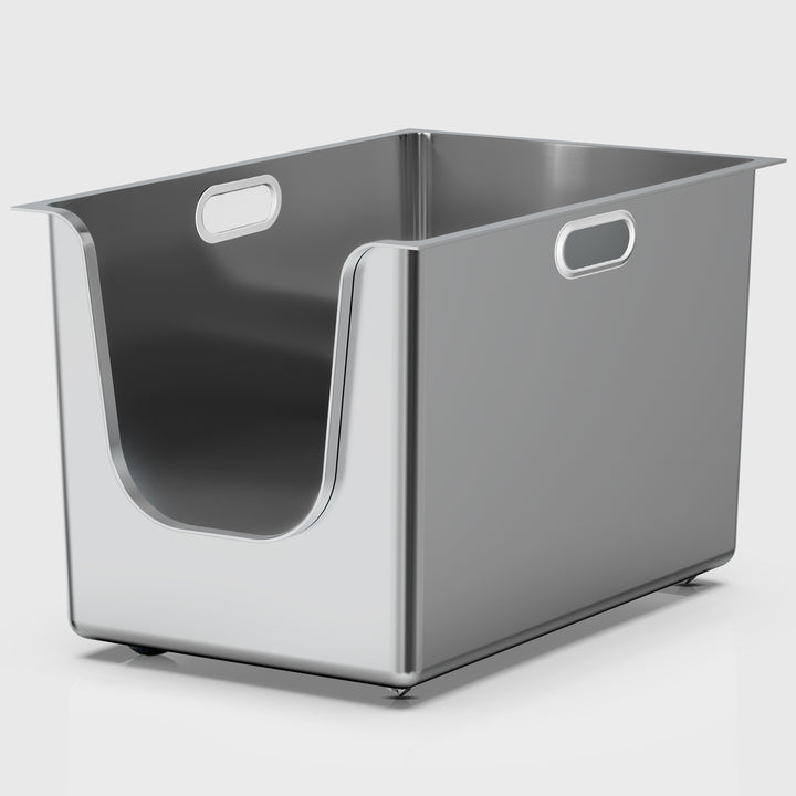 Ptlom Stainless Steel Litter Box 13.8'' High Sides, XL Metal Cat Litter Box with 4.7'' Curved Low Entry, Cat Litter Pan for Big & Multiple Cat