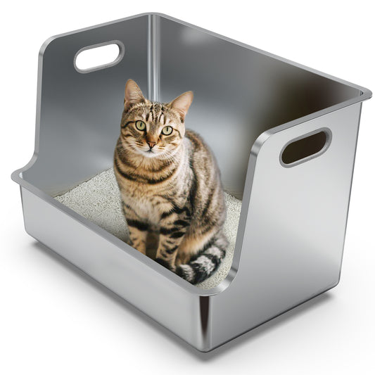 Ptlom High-Sided Cat Litter Box - Extra Wide Entry