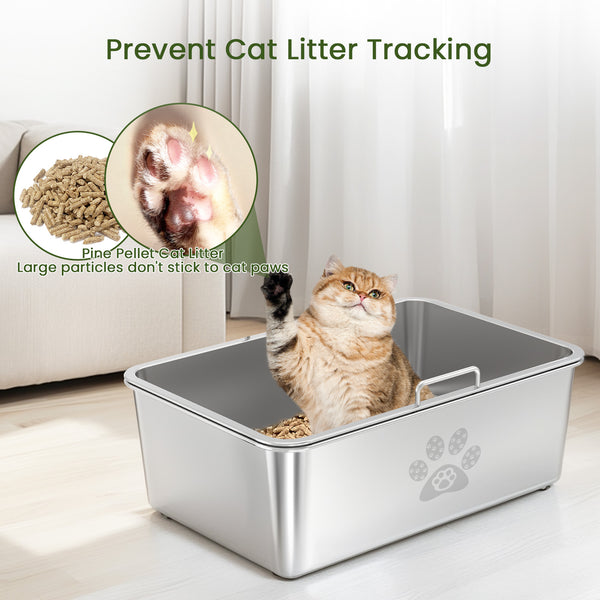 Ptlom Sifting Stainless Steel CatLitter Box for Pine Pellets & Wood Pellets with Scoop