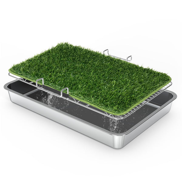 Ptlom Super Absorbent Dog Grass Mat with Stainless Steel Tray Reusable & Washable Puppy Pee Pad