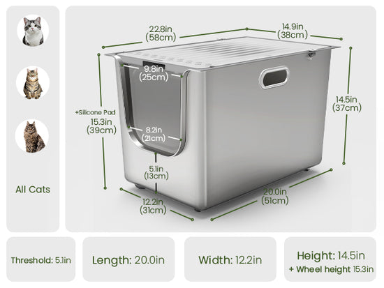 Stainless Steel Litter Box with Lid, 13.7'' High Sides, XL Metal Kitty ...