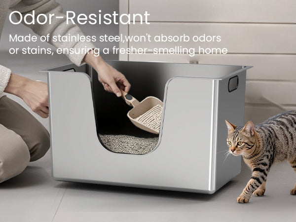 Ptlom High Side Stainless Steel Cat Anti-Splashing Kitty Litter Ptlom High Side Stainless Steel Cat Anti-Splashing Kitty Litter