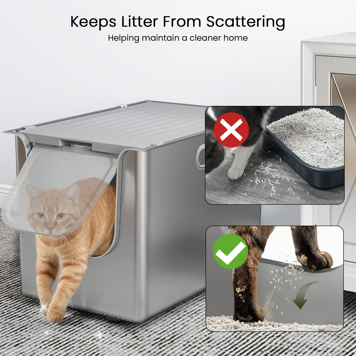 Top lid and front entry help reduce tracked litter outside the box