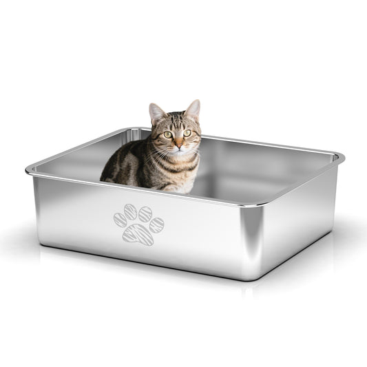 【BUY 2, GET 1 FREE】Stainless Steel Cat Litter Box - Tabby Paw Print