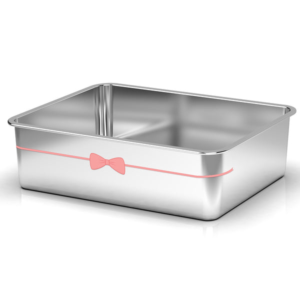 【Limited 20% Sale】Stainless Steel Cat Litter Box Plash-Proof and Non-Stick Pink Bow