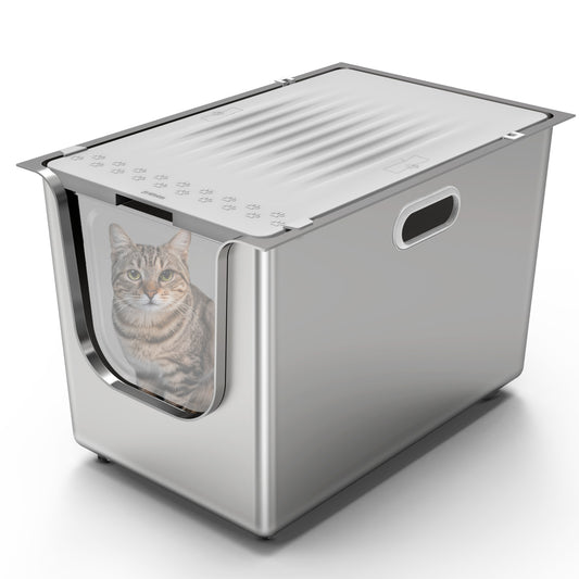 【Early Bird Christmas Sale】Ptlom High-Sided Cat Litter Box -Front Entry With Lid