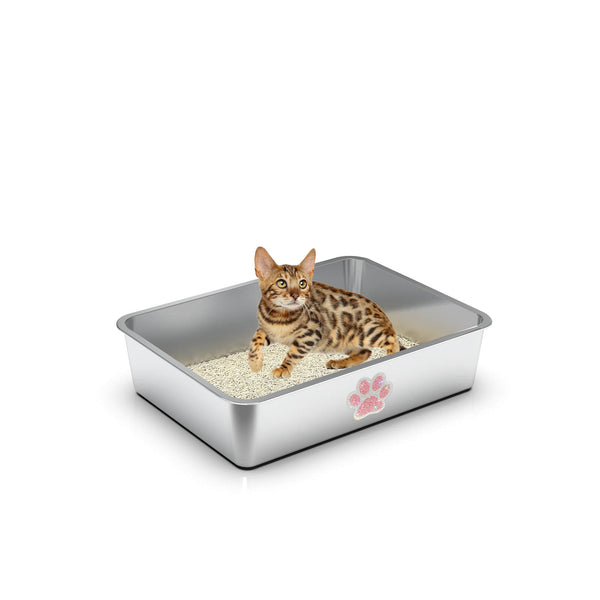 【Limited 20% Sale】PTLOM Rhinestone Cat Paw Print Stainless Steel Cat Litter Box Metal Kitten Newest Design