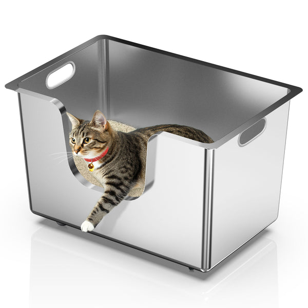 【Limited 20% Sale】Ptlom High Side Stainless Steel Cat Anti-Splashing Kitty Litter Box Tool-Free Assembly